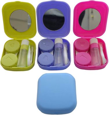4er-Pack buntes Kontaktlinsenbehälter-Set mit Spiegel.