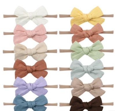 12er-Pack Nylon-Stirnbänder für Babys und Mädchen, Leinen-Haarschleifen, handgeferti