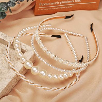 4er-Pack Perlen-Stirnbänder, weiße Kunstperlen-Strass-Haarbänder, Braut-Haarreifen