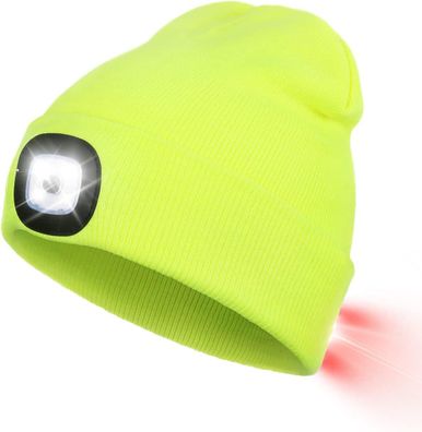 Beanie-Mütze mit LED-Licht auf Vorder- und Rückseite, wiederaufladbarer USB-Stirnlam