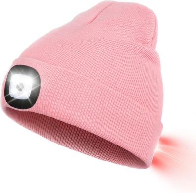 Beanie-Mütze mit LED-Licht vorne und hinten, Stirnlampe mit 3 Helligkeitsstufen,