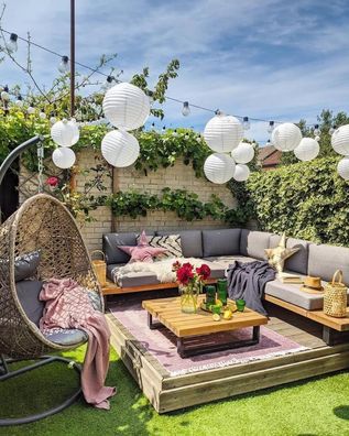 Designer Massivholz Lounge Malaga Gartenmöbel Sitzgruppe Set braun grau Terrasse