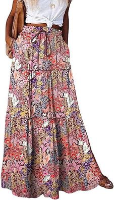 Damen Maxirock, Bohemian Flower High Stretch Rock fïr den Herbst