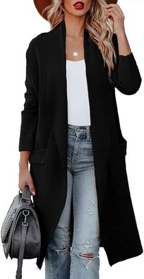 Strickjacke Damen mit Tasche, Casual Lange Einfarbig Strickmantel