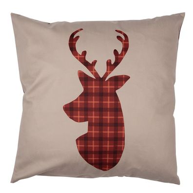 Clayre & Eef Kissenbezug 45x45 cm Rot Braun Polyester Hirsch (Gr. 45x45 cm)