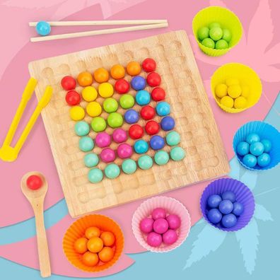 Holzbrett-Perlenspiel-Spielzeug, Kptoaz Holz-Go-Spiele-Set, Regenbogen-Clip-Perlen