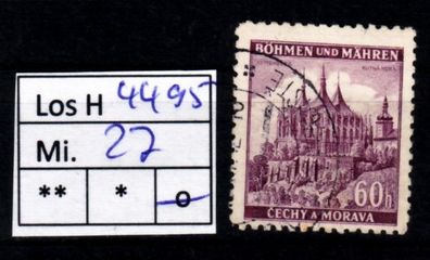 Los H4495: Böhmen & Mähren Mi. 27, gest.