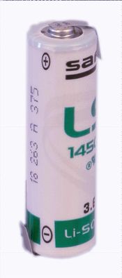 Saft Lithium 3,6V Batterie LS 14500 AA - Zelle Thionylchlorid 3,6 V Lötfahne Z