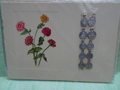 sehr alte mini Karten Blumen 10 Marienanhänger silbern Religion