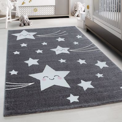 Teppich KinderteppichKinderzimmer Babyzimmer Niedlich Sterne muster Grau Weiß