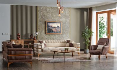 Designer Sofagarnitur 3 + 3 + 1 Sitzer Couch Polster Sitzgarnitur Set Luxus Neu