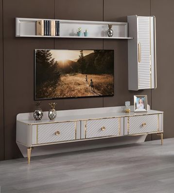 Design Wohnzimmer set 3tlg Wandschrank Regal Holz TV Ständer Modern