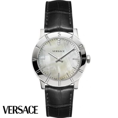 Versace VQA050017 Acron Lady perlmutt weiss silber schwarz Leder Damen Uhr NEU