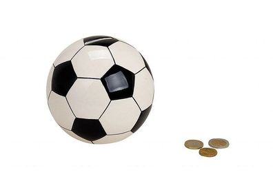 Fußball Spardose Sparkasse Sparbüchse Reisekasse Keramik schwarz weiß &Oslash; 13 cm