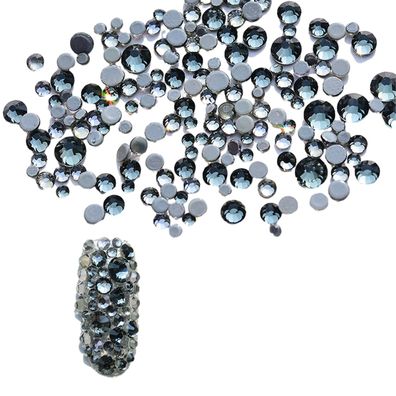 3000 Stück Kristalle Nagel Strasssteine Runde Perlen Durchscheinendes Schwarz
