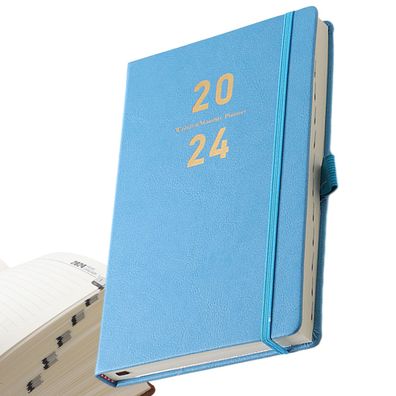 Planer 2024, Akademischer Kalender 5.4" x 8.3", Tages- und Monatsagenda Blau