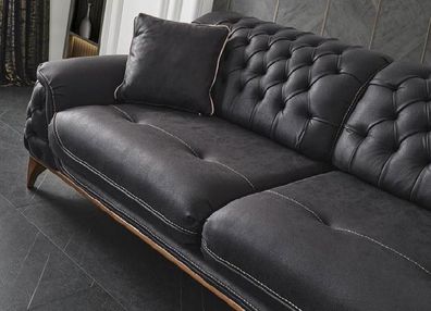 Sofa 3 Sitzer Polstersofa Schwarz Leder Sitz Design Couch Modern Neu