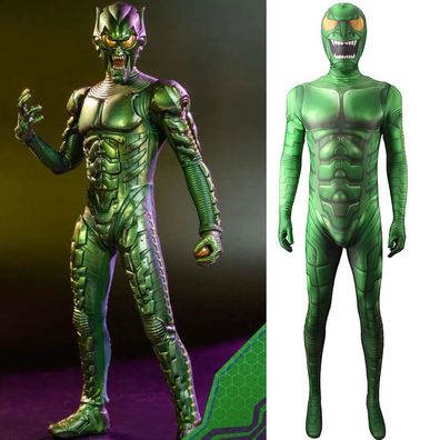 Green Goblin Cosplay Jumpsuit Haube Halloween Onesie Bodysuit für Kinder erwachsen