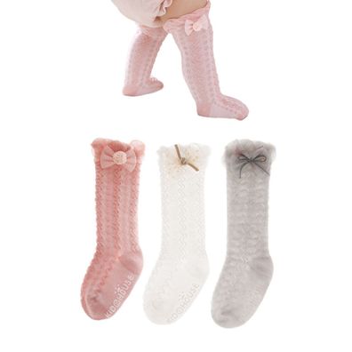 3 Paare Baby Mädchen Knie Hohe Socken Kleinkind Bogen Mesh Lange Strümp XS