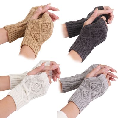 4 Paar Frauen Winter Warm Stricken Fingerlose Handschuhe Daumenloch Arm Kombination 4