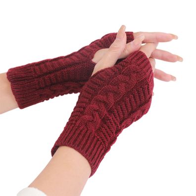 Gerippte Handgelenk-Armstulpen Stretchy Cable Knitted Fingerless Gloves Burgund