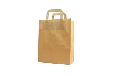 Mittlere (22 + 10x28 cm) braune Papiertasche mit Flachhenkel, unbedruckt, 70g/ m²