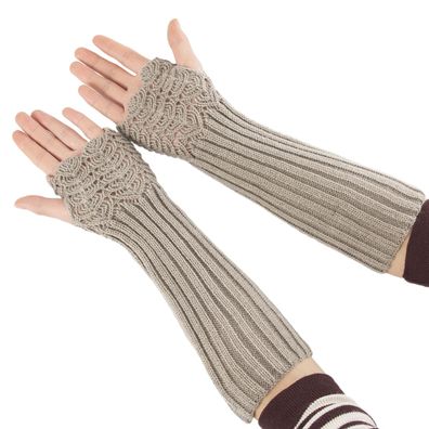 Women's Scale Design Winter Warm Gestrickt Lange Armstulpen Handschuhe Hellgrau