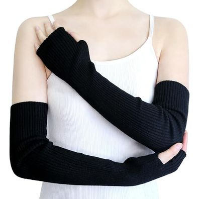 Fingerlose Armstulpen für Frauen Winter Stretchy Handschuhe Acryl Hands Schwarz