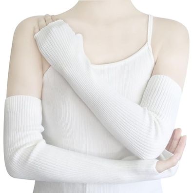 Fingerlose Armstulpen für Frauen Winter Stretchy Handschuhe Acryl Hands Weiß