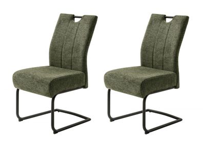 Freischwinger Stuhl Set 2 Stühle Luxus Komfortsitz olive Polsterstuhl Amery bis 150kg
