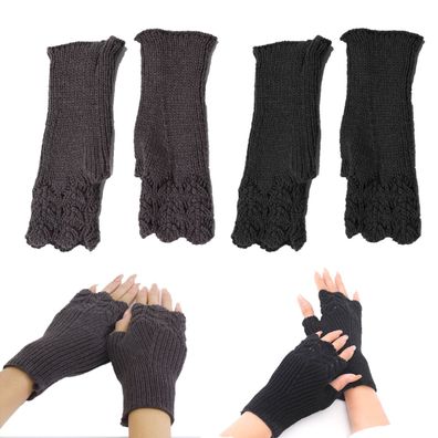 2 Paar Damen Winter Warme Armstulpen Fingerlose Handschuhe Hand Crochet Kombination 2