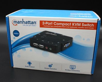 Manhattan 2 Port KVM-Umschalter Switch VGA USB 1600 x 900 Pixel