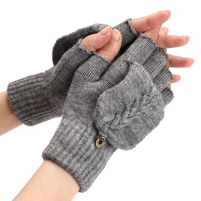 Warme fingerlose Handschuhe für Frauen und Männer, wandelbare Winterhan Hellgrau