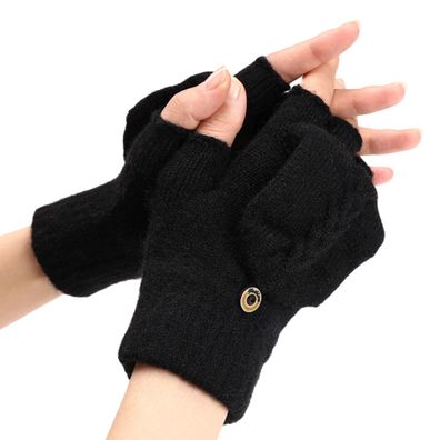Warme fingerlose Handschuhe für Frauen und Männer, wandelbare Winterhan Schwarz