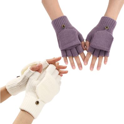 Womens Winter Gloves, 2 Pack warm gestrickt Convertible Fingerless Hand Kombination 4