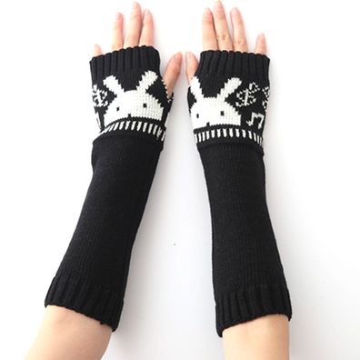 Women Winter Fingerless Gloves Knit Arm Warmer Thumbhole Mittens mit Ka Schwarz