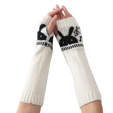 Women Winter Fingerless Gloves Knit Arm Warmer Thumbhole Mittens mit Ka Weiß