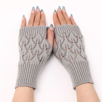 Winter-Armstulpen Fäustlinge gestrickte fingerlose Handschuhe für Fraue Hellgrau