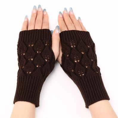 Winter-Armstulpen Fäustlinge gestrickte fingerlose Handschuhe für Fraue Kaffee