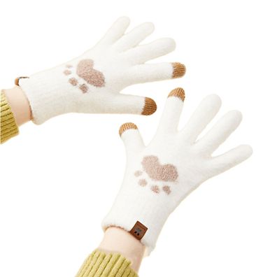 Women's Winter Warm Touch Screen Gloves Womens Thermal Cable Knit Wool Beige