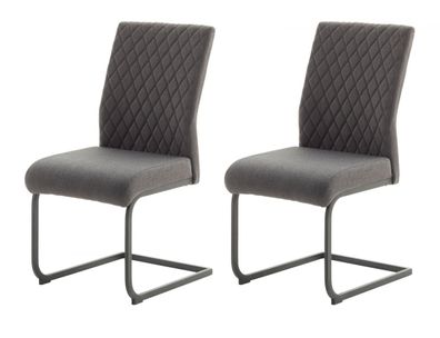 Freischwinger Stuhl Set 2 Stühle Polsterstuhl grau mit Aqua Resistant Asti bis 150 kg