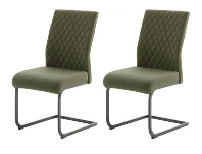 Freischwinger Stuhl Set 2 Stühle Polsterstuhl mit Aqua Resistant Asti olive bis 150kg