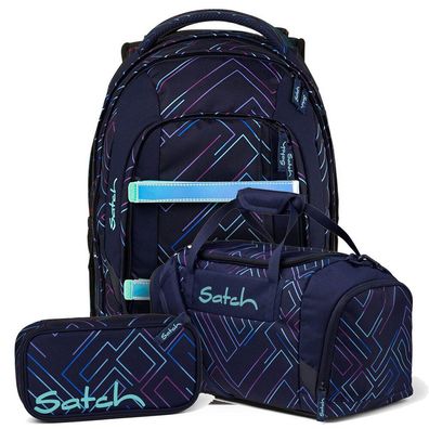 satch Set aus pack + Schlamperbox + Sporttasche, Purple Laser, Mädchen & Jungen