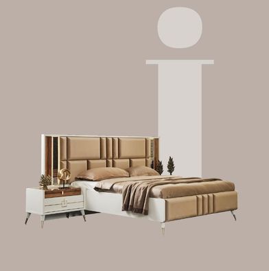 Luxus Bett Schlafzimmer Stoff Polster Doppel Betten Holz Design Neu