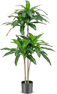 140cm Kunstpflanze, Künstliche Pflanze Dracena, Zimmerpflanze mit Topf & 92 Blättern
