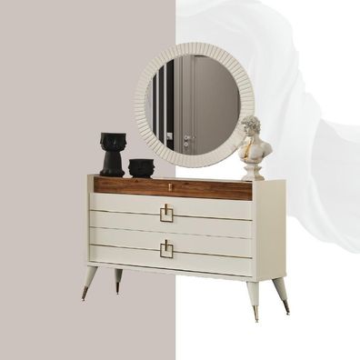 Luxus Kommode mit Spiegel Sideboards Holz Kommoden Möbel 2tlg Weiß Neu