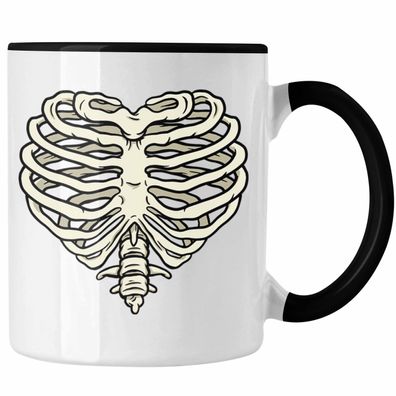 Skelet Tasse Herz Geschenk Totenkopf Valentinstag Kaffeetasse mit Herz aus Skelett
