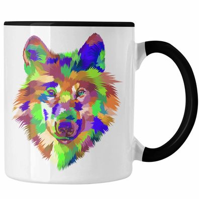 Wolf Poiygon Grafik Tasse Geschenk Wölfe Liebhaber Bunt Grafiken