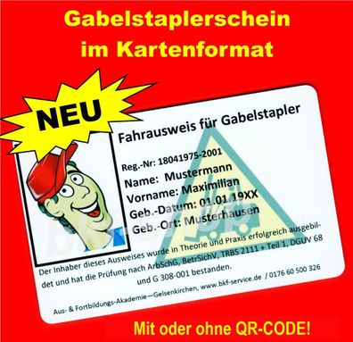 Fahrausweis Staplerschein Gabelstaplerführerschein Gabelstaplerschein Kartenformat