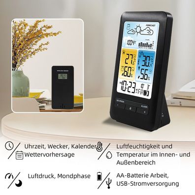 Digitaluhr Wetterstation Thermometer Hygrometer Meter Drahtloser elektronischer Wecke